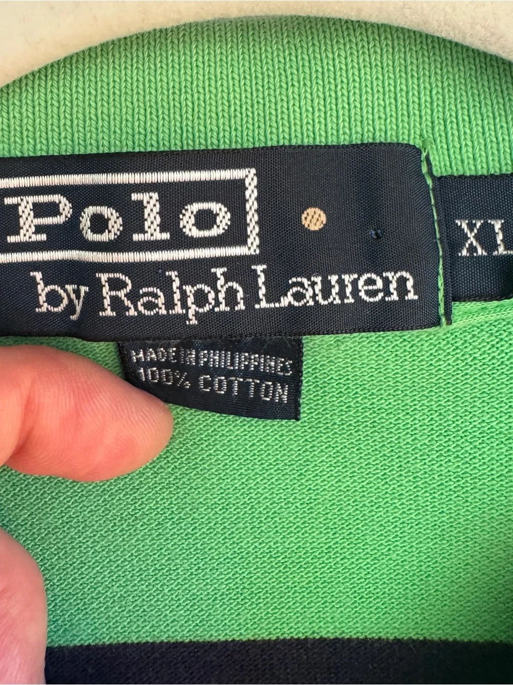 Polo Ralph Lauren XL Green Navy Striped Polo Shirt Cotton Short Sleeve Pony Logo